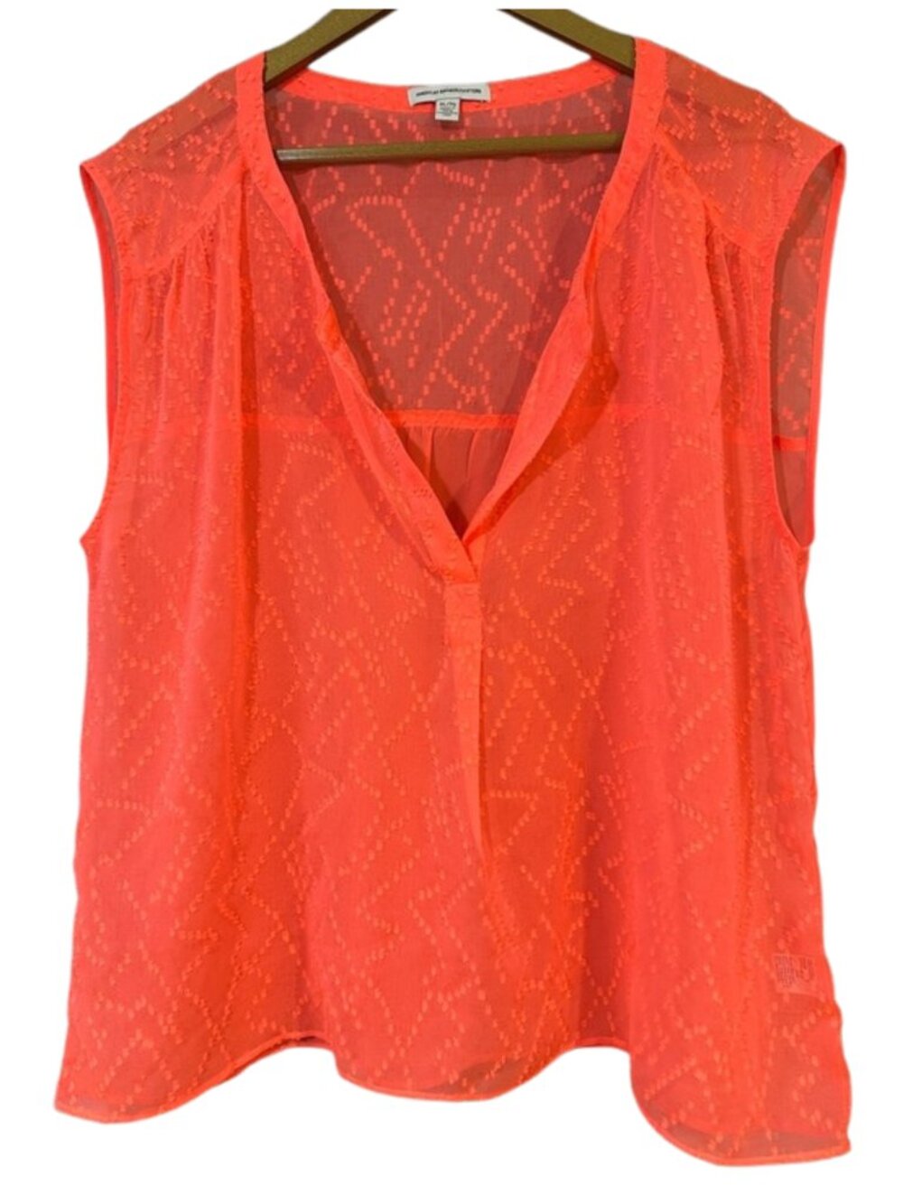 American Eagle Neon Coral Sheer Tank | Sleeveless V-Neck Blouse | Lightweight
